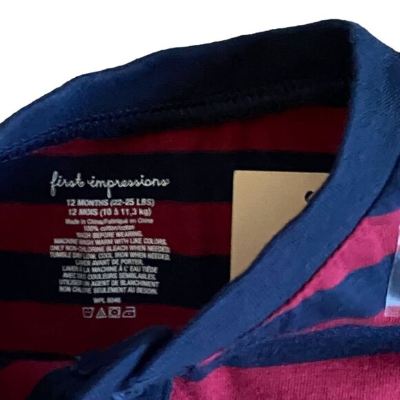 First Impressions Infant Apparel Long Sleeve Striped Shirt-Maroon/Blue-12M-NWT - Picture 4 of 5